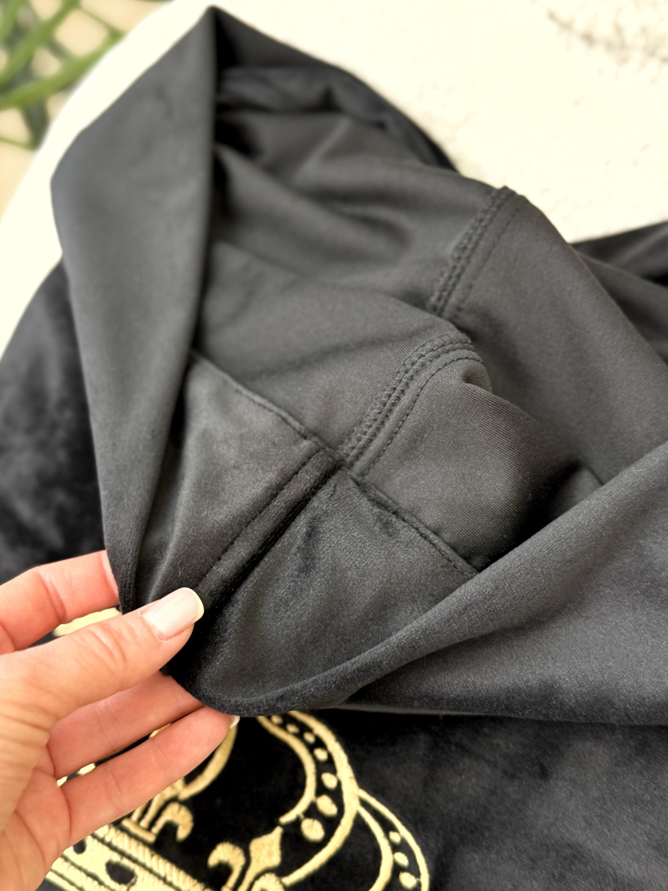 Personalized Black Velour Hooded Men's Robe with Custom Embroidery