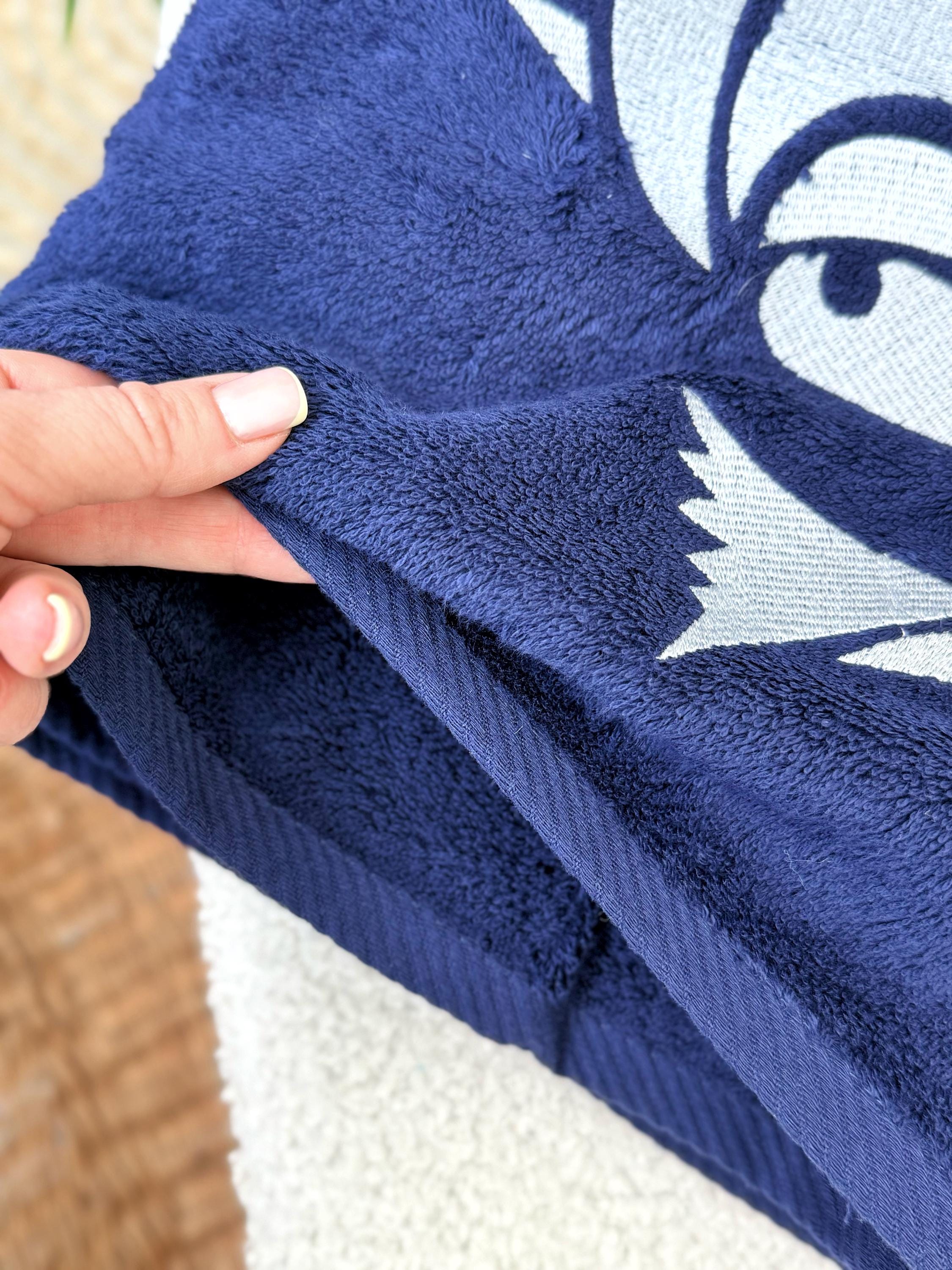Personalized Blue Cotton Bath Towel with Embroidered Fish Motif