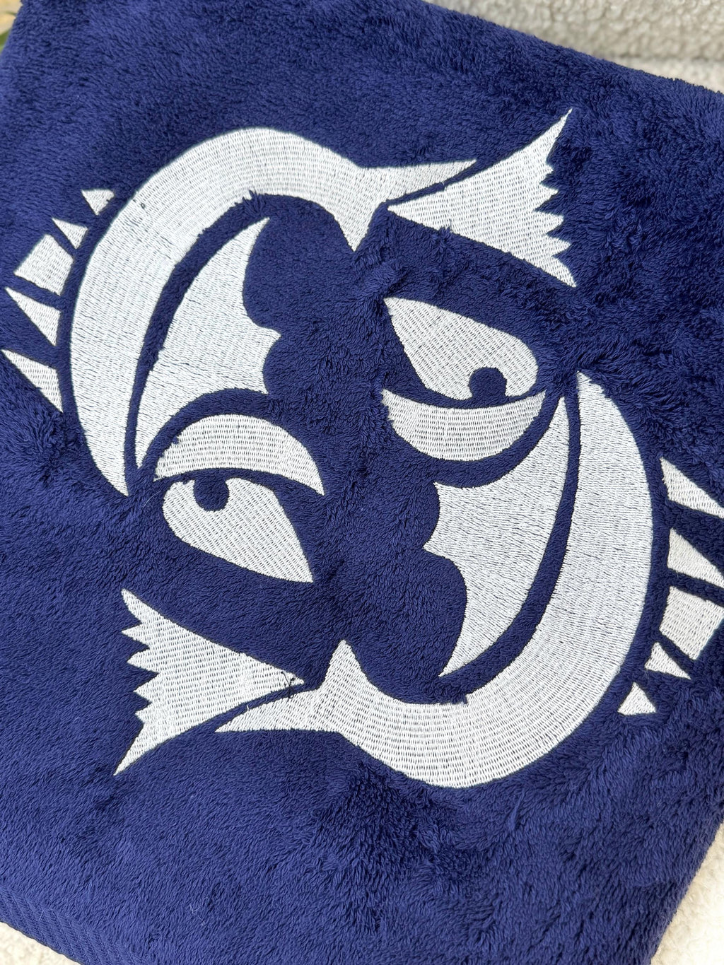 Personalized Blue Cotton Bath Towel with Embroidered Fish Motif