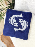 Personalized Blue Cotton Bath Towel with Embroidered Fish Motif
