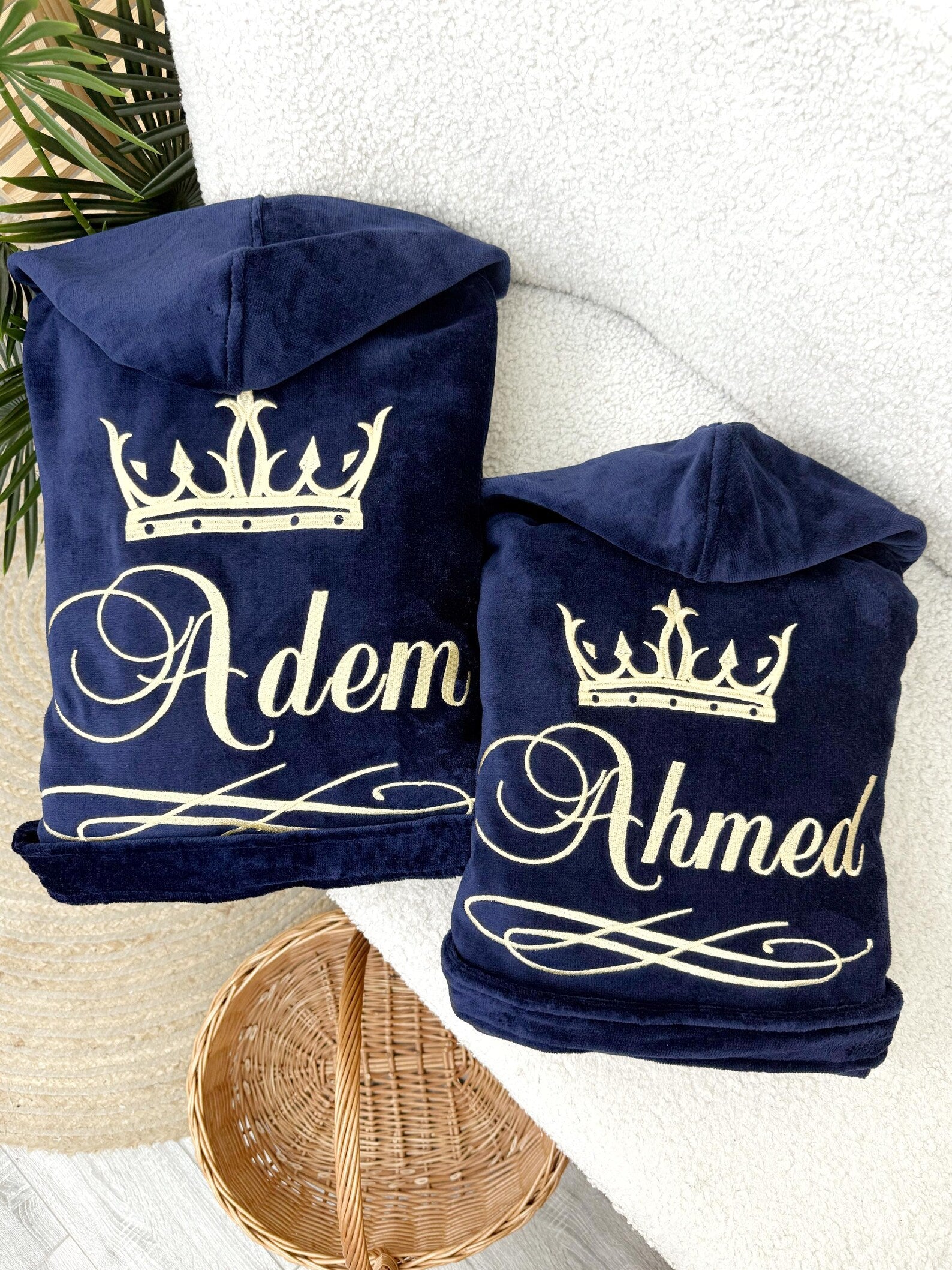 Personalized Couple Velour Terry Cotton Bathrobe with Custom Embroidery
