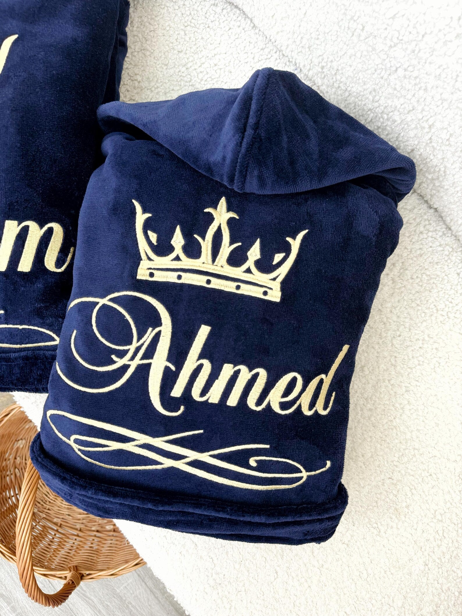 Personalized Couple Velour Terry Cotton Bathrobe with Custom Embroidery
