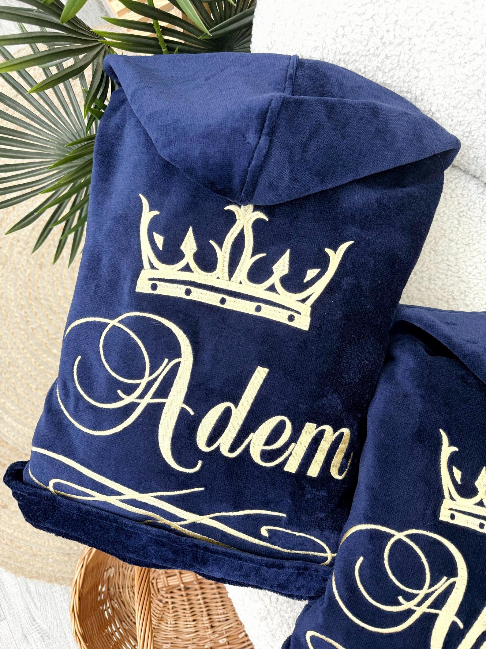 Personalized Couple Velour Terry Cotton Bathrobe with Custom Embroidery