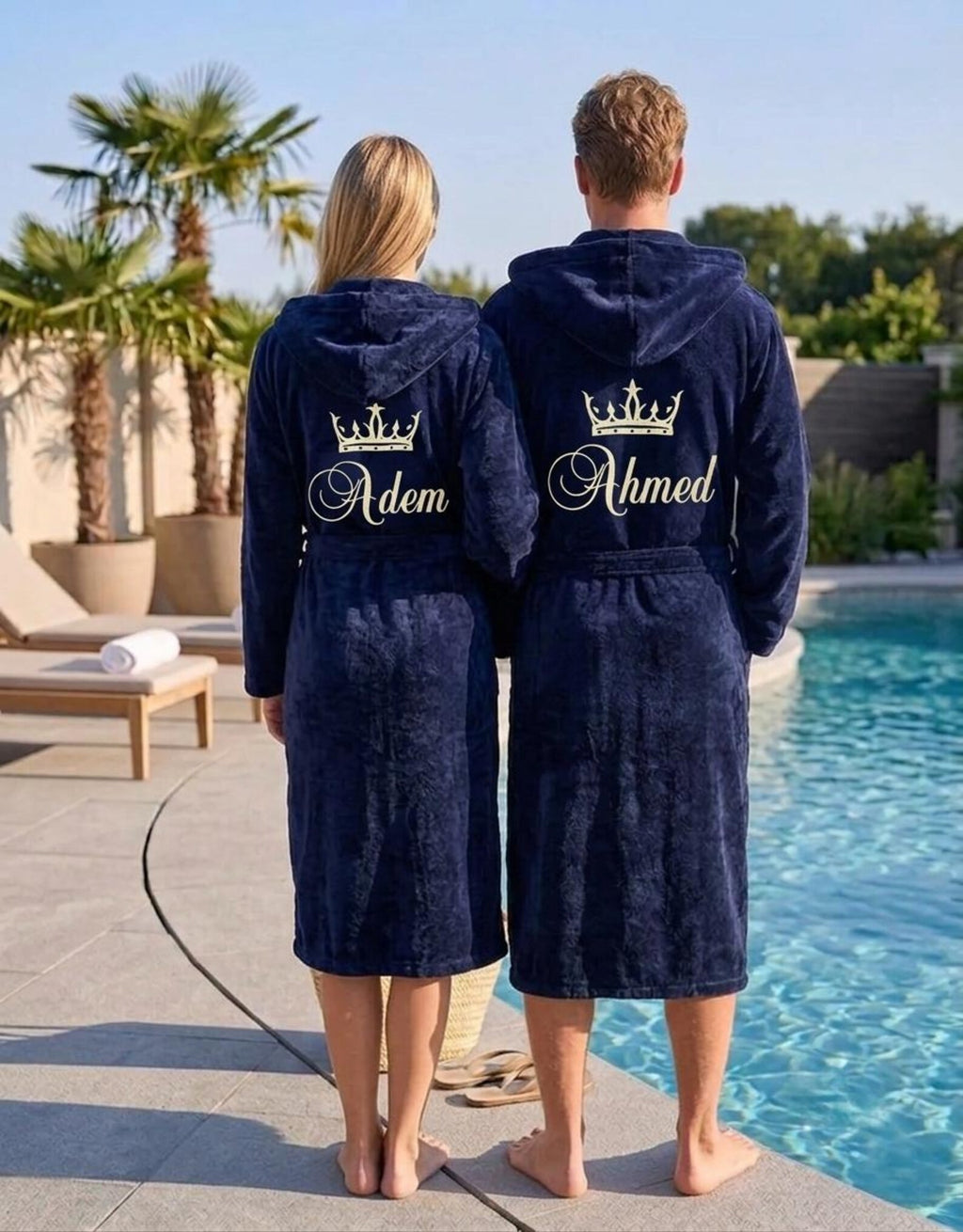Personalized Couple Velour Terry Cotton Bathrobe with Custom Embroidery