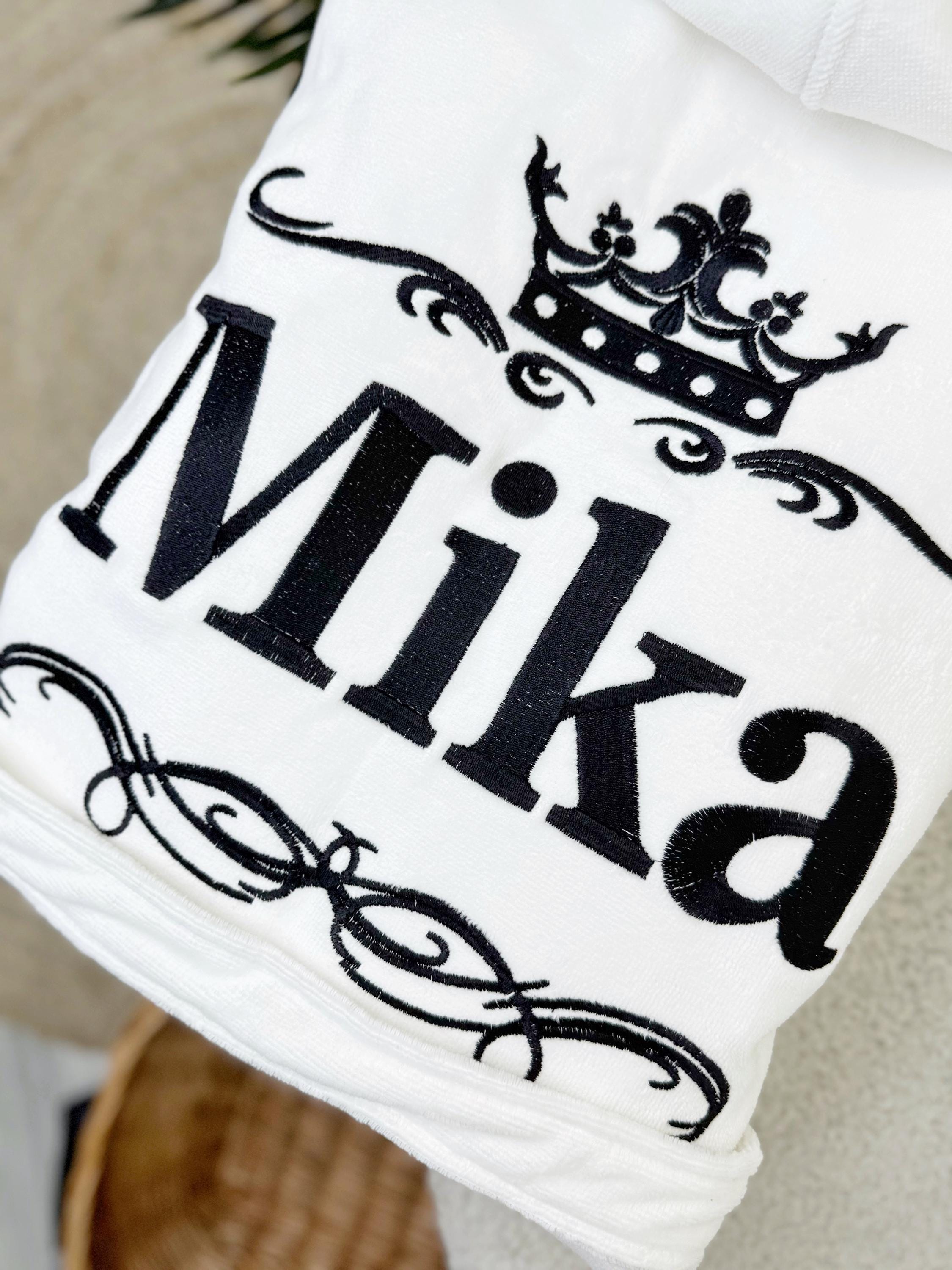 Custom Women's Embroidered Crown Bathrobe Soft Cotton Velour Terry