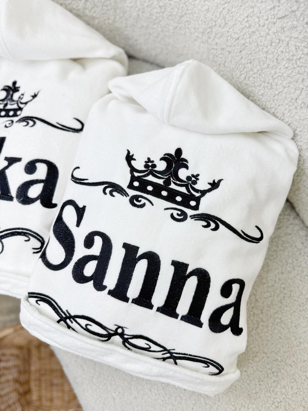 Custom Women's Embroidered Crown Bathrobe Soft Cotton Velour Terry
