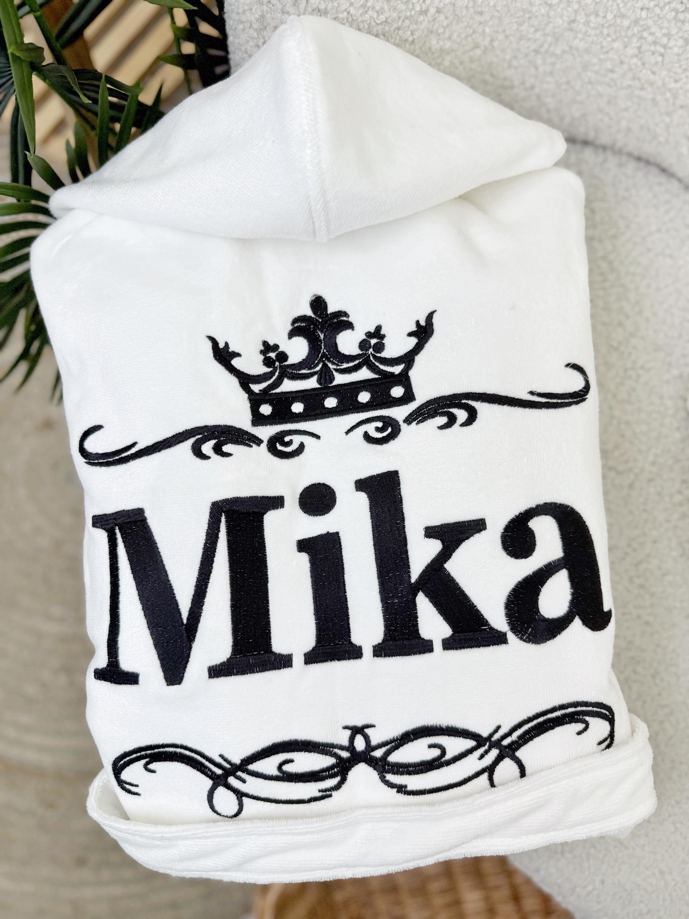 Custom Women's Embroidered Crown Bathrobe Soft Cotton Velour Terry