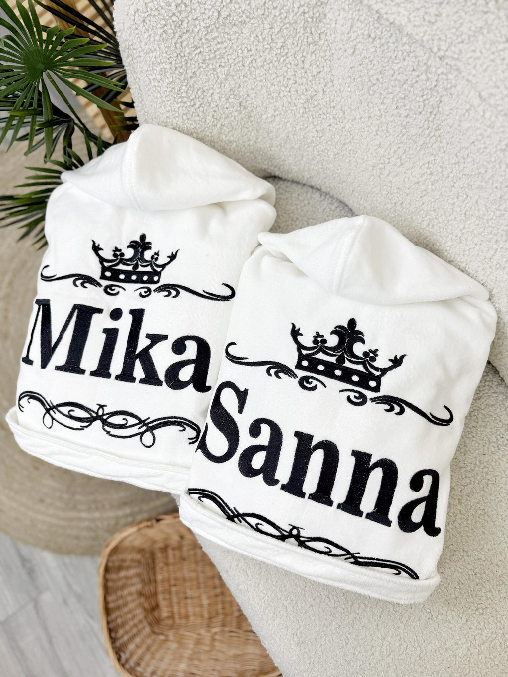 Custom Women's Embroidered Crown Bathrobe Soft Cotton Velour Terry