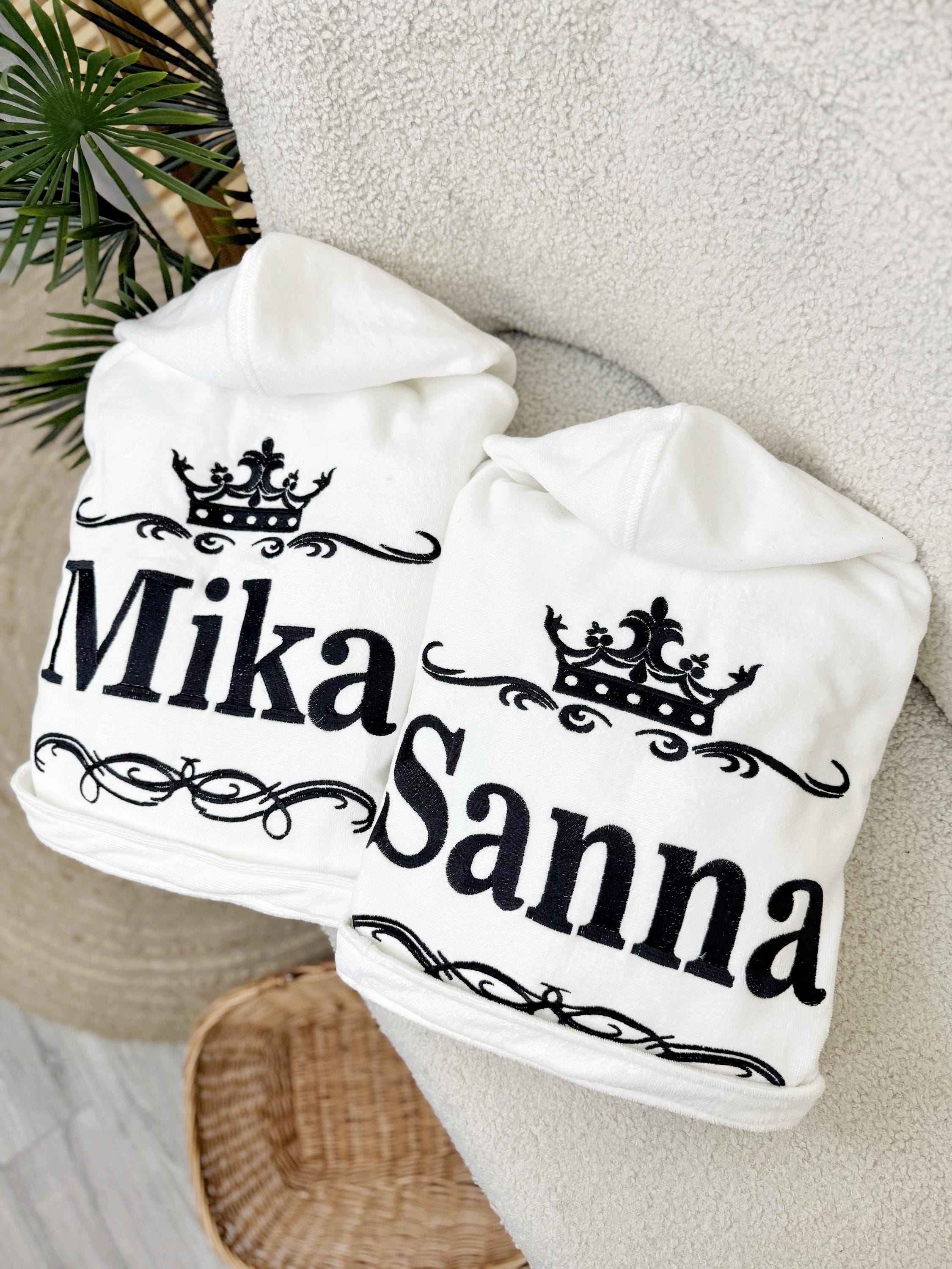 Custom Women's Embroidered Crown Bathrobe Soft Cotton Velour Terry