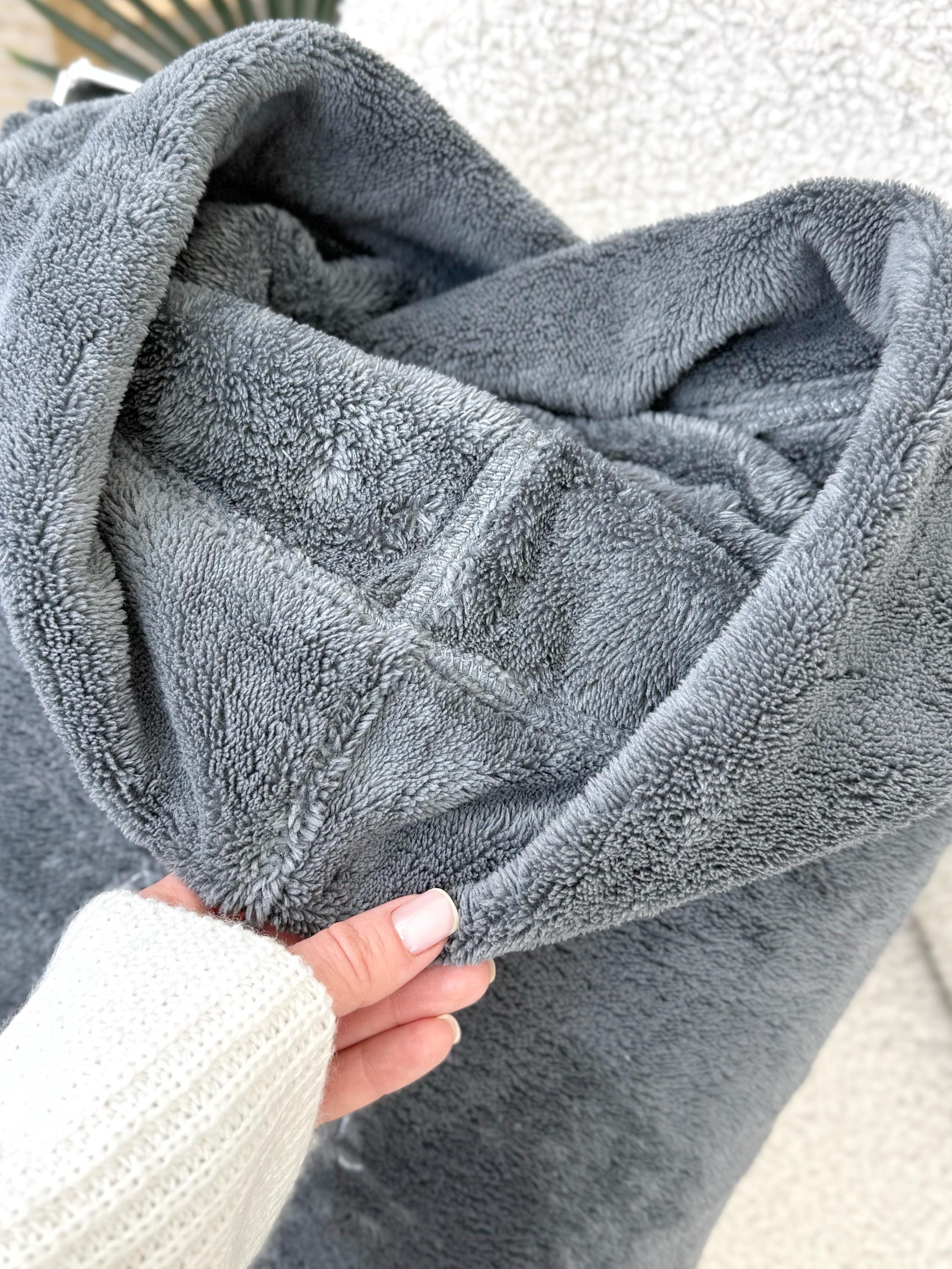 Personalized Gray Plush Hooded Bathrobe for Men with Custom Embroidery