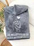 Personalized Gray Plush Hooded Bathrobe for Men with Custom Embroidery
