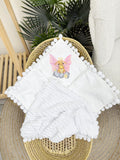 Personalized Handmade Baby Blanket with Pom-Pom Trim and Custom Embroidery