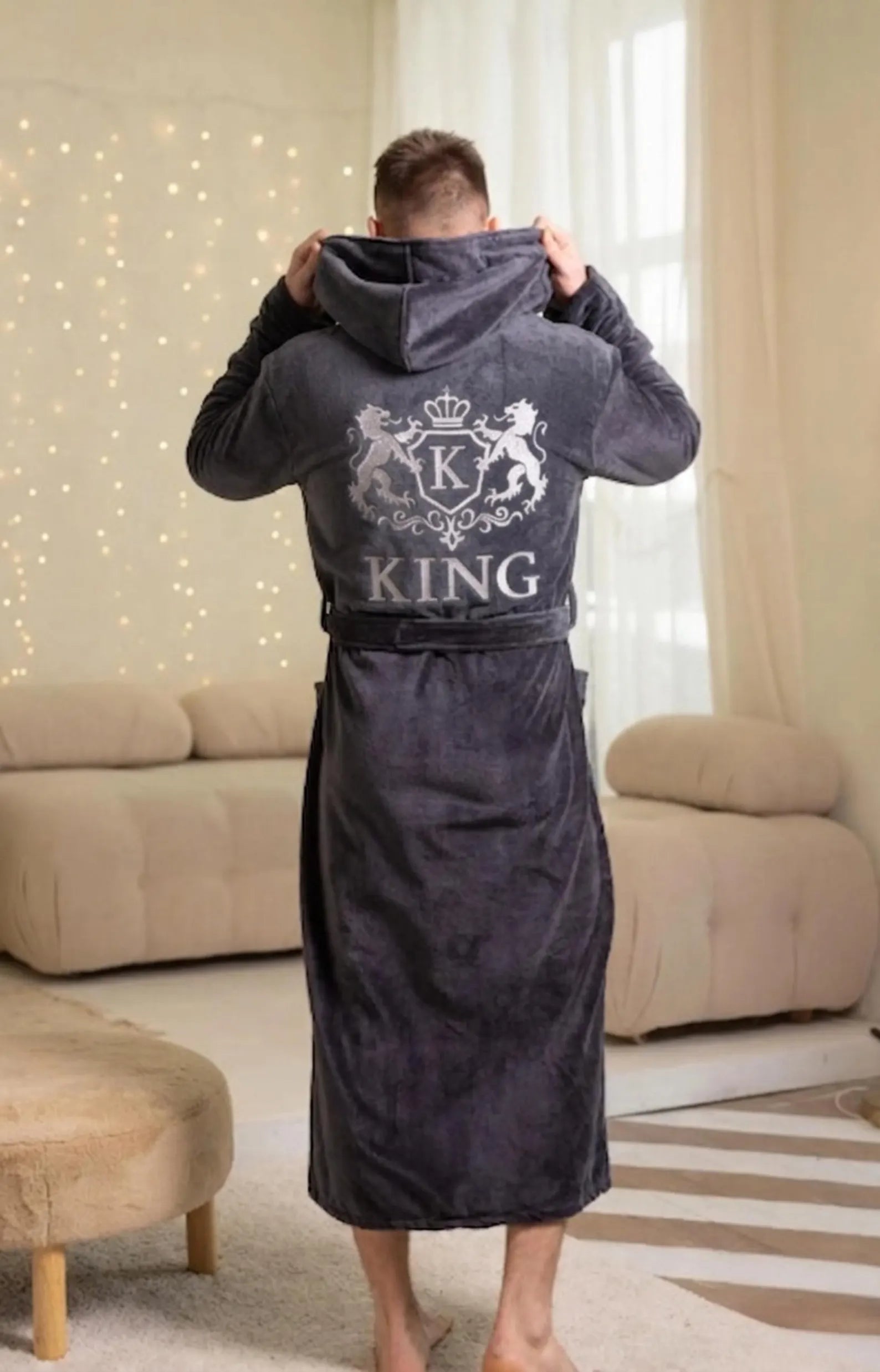 Personalized Men's Velour Terry Cotton Bathrobe with Custom Embroidery