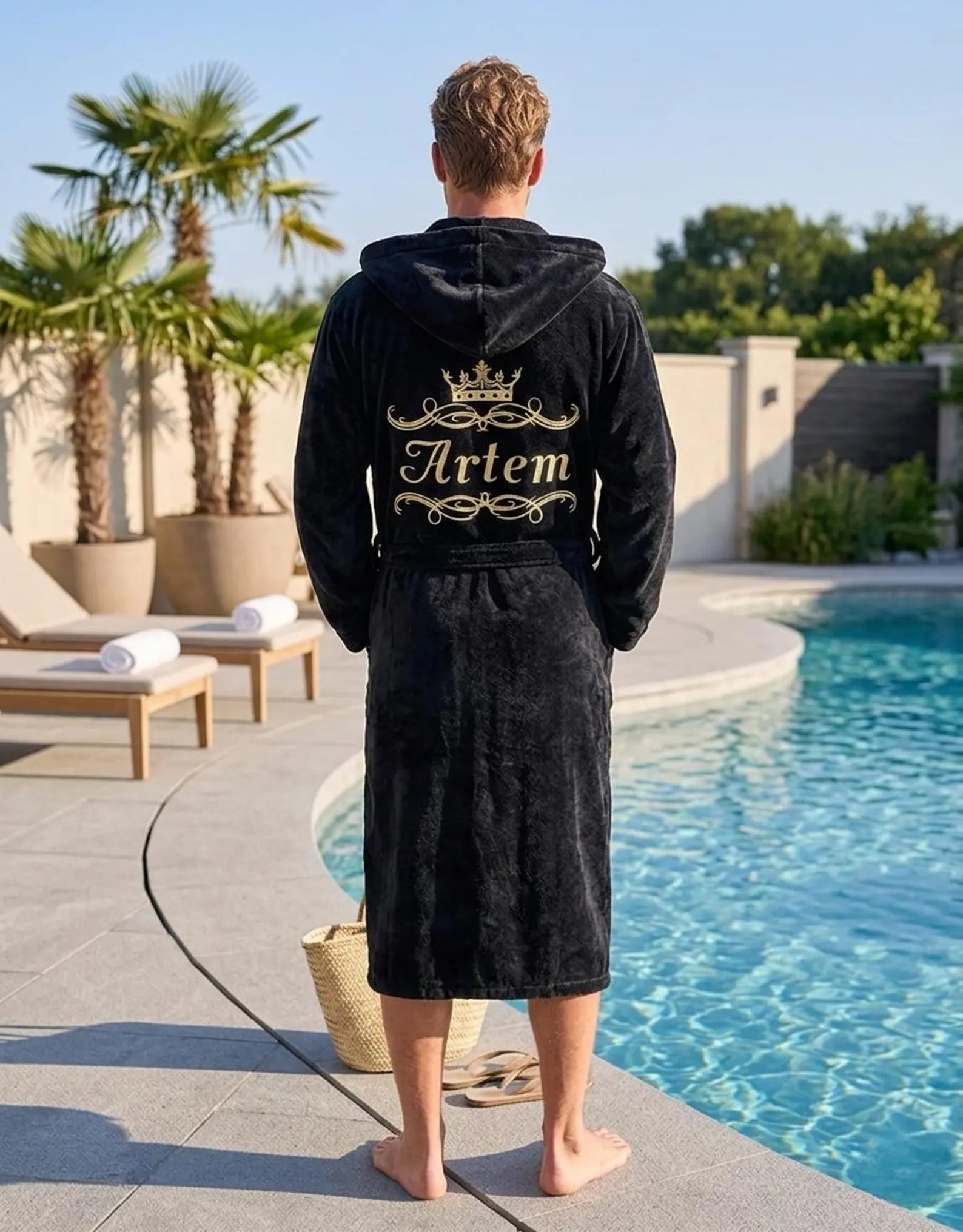 Personalized Men's Velour Terry Cotton Bathrobe with Free Embroidery