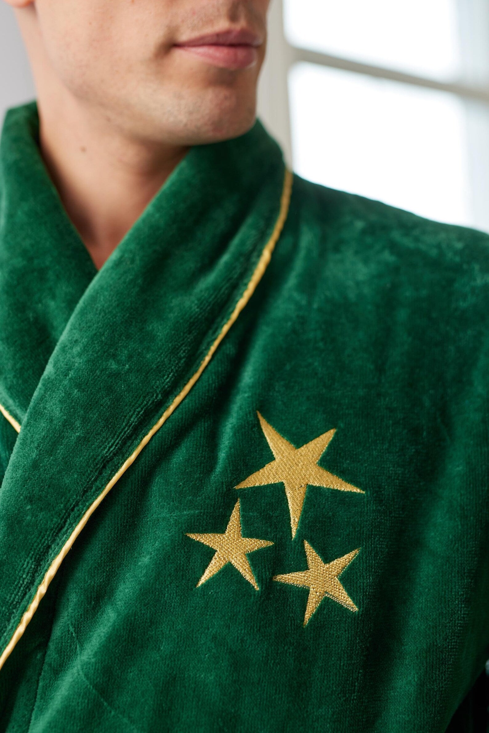 Personalized Men's Velour Terry Cotton Bathrobe with Custom Text Embroidery