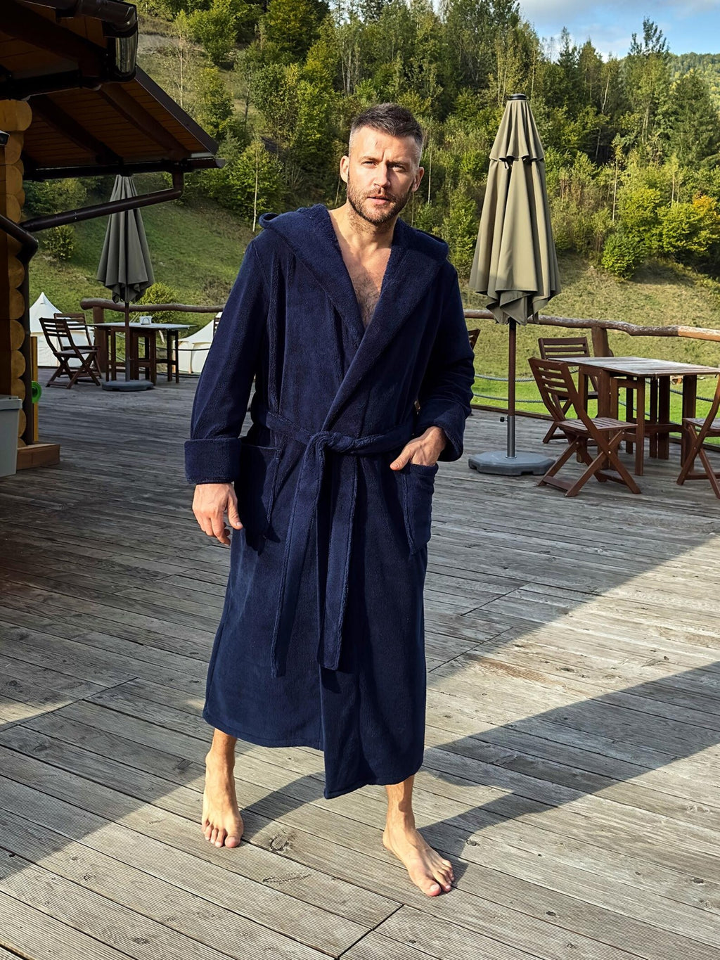 Personalized Men's Velsoft Hooded Bathrobe with Lion Embroidery