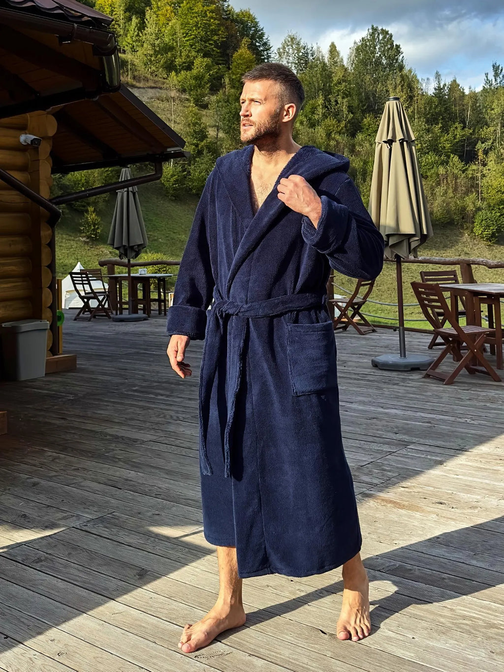 Personalized Men's Velsoft Hooded Bathrobe with Lion Embroidery