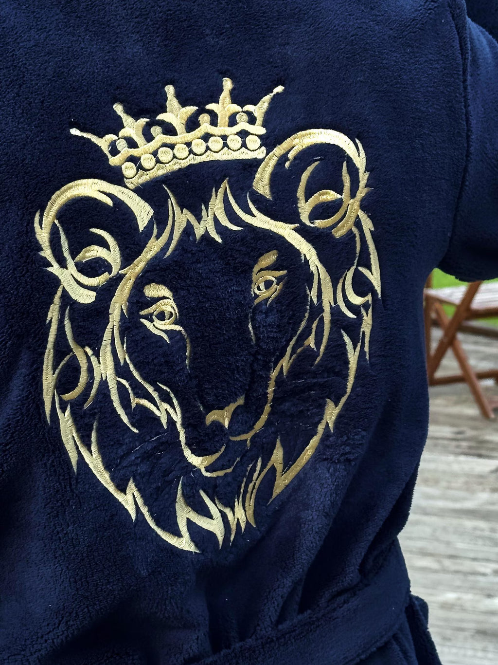 Personalized Men's Velsoft Hooded Bathrobe with Lion Embroidery