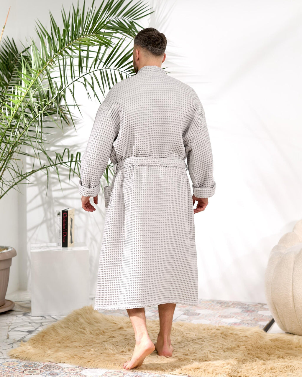 Personalized Men's Waffle Cotton Bathrobe and Spa Lounge Robe