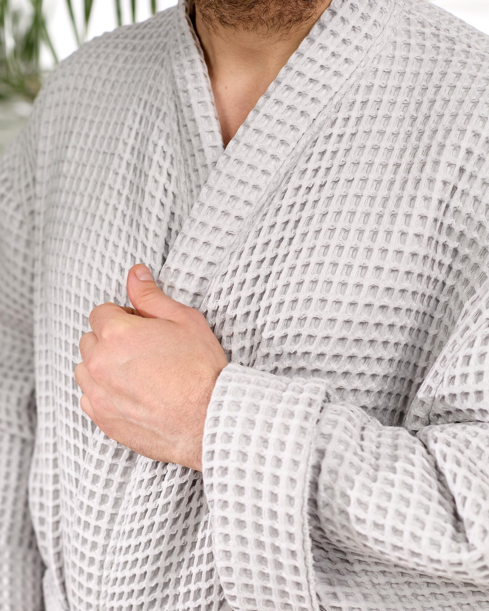 Personalized Men's Waffle Cotton Bathrobe and Spa Lounge Robe