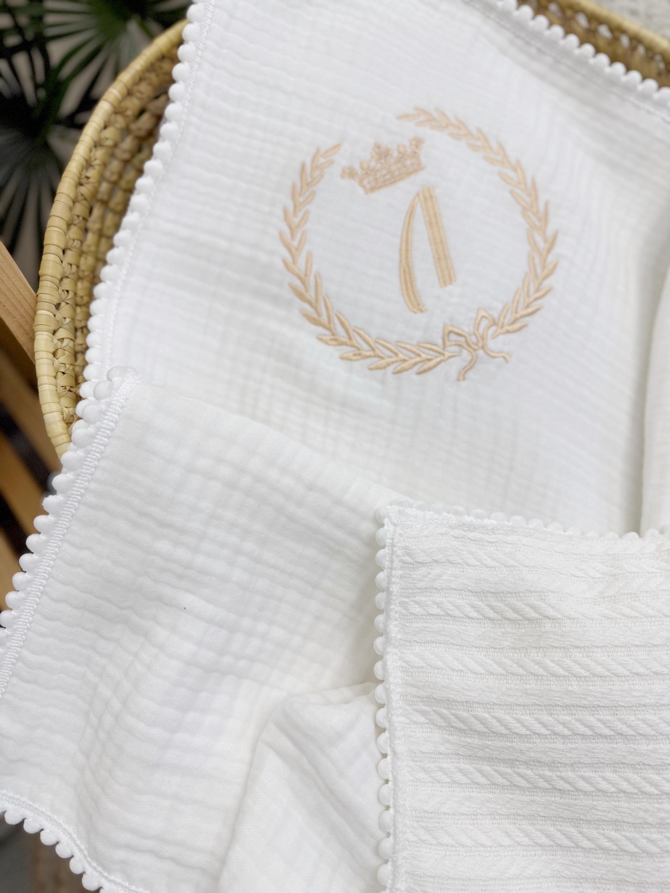 Personalized Muslin Baby Baptism Blanket with Custom Name Embroidery
