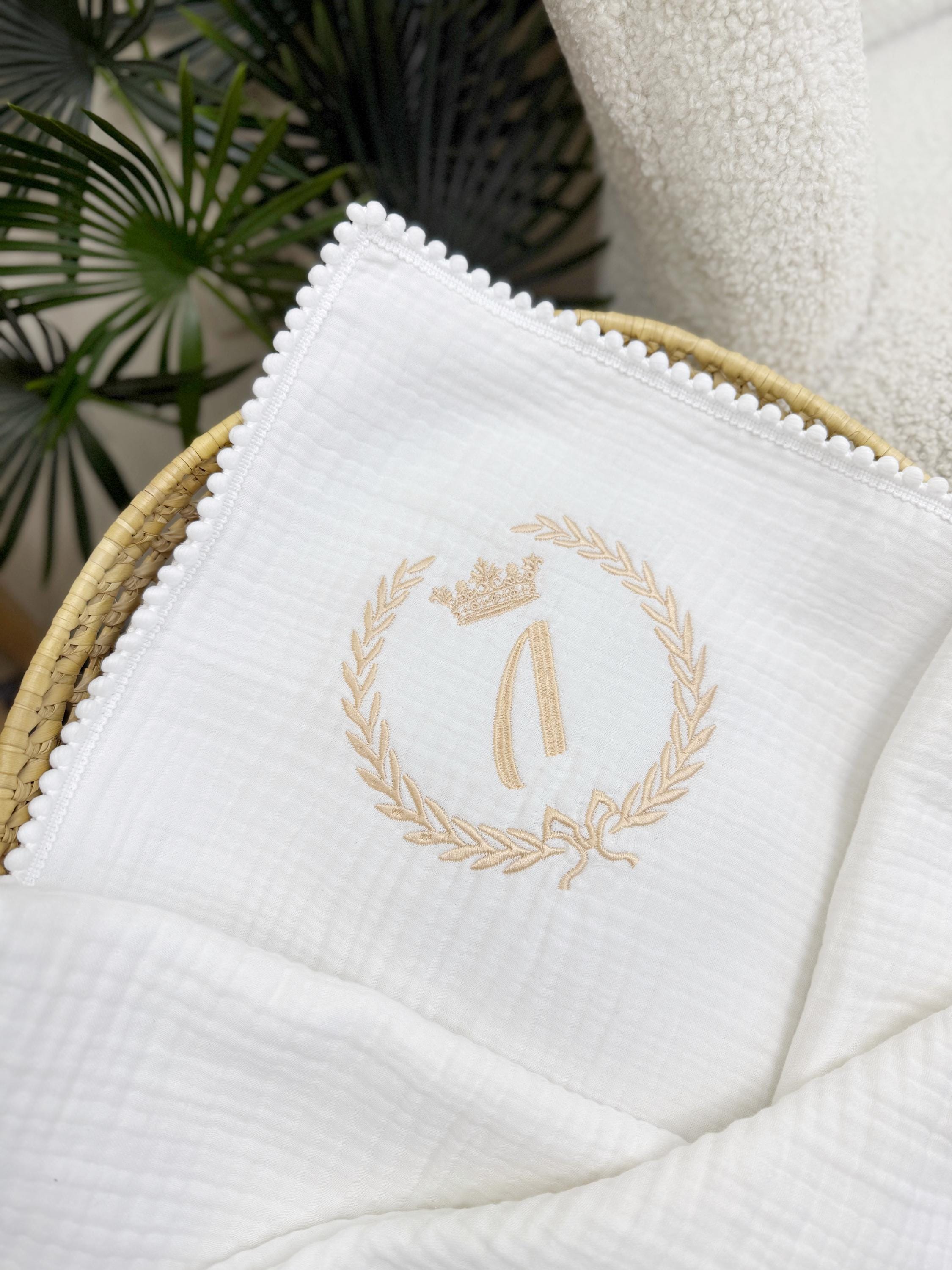 Personalized Muslin Baby Baptism Blanket with Custom Name Embroidery