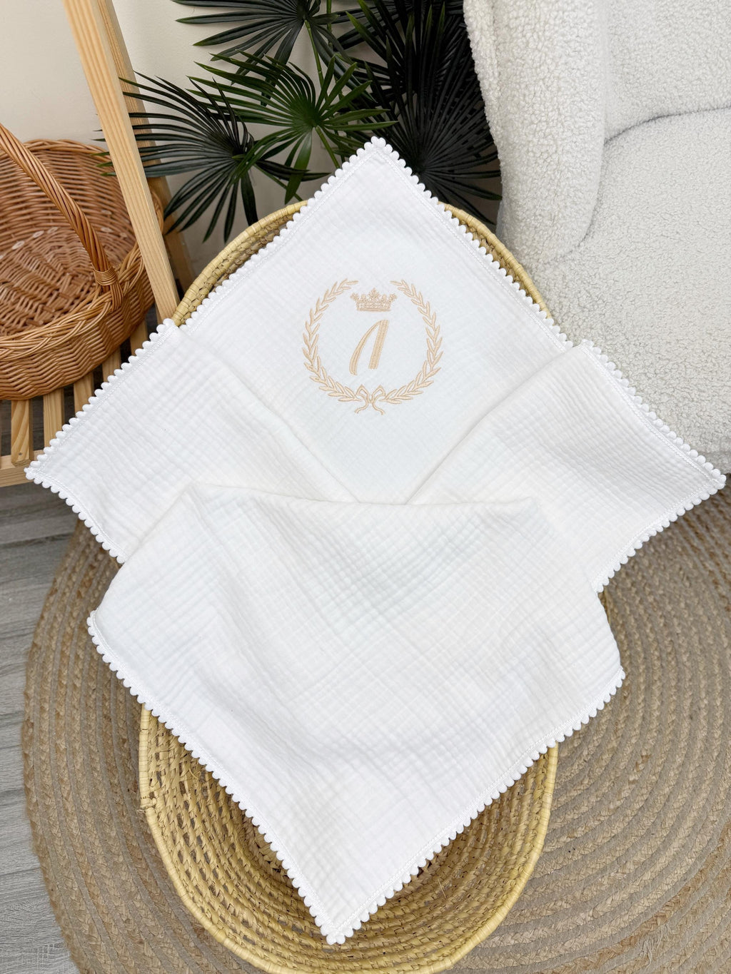 Personalized Muslin Baby Baptism Blanket with Custom Name Embroidery