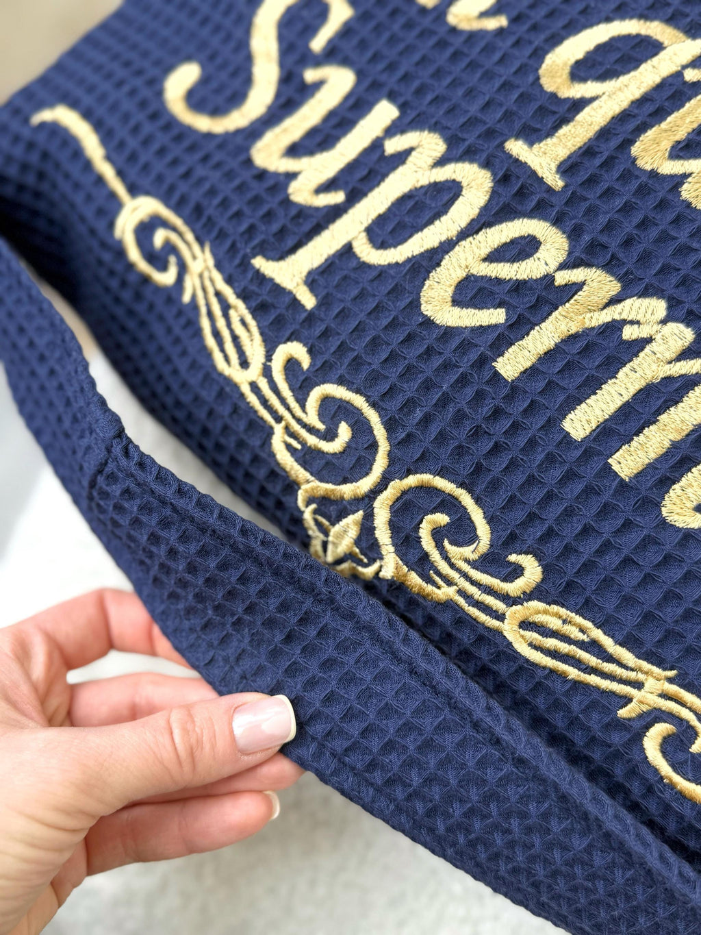Personalized Navy Blue Waffle Hooded Robe for Men with Custom Name Embroidery