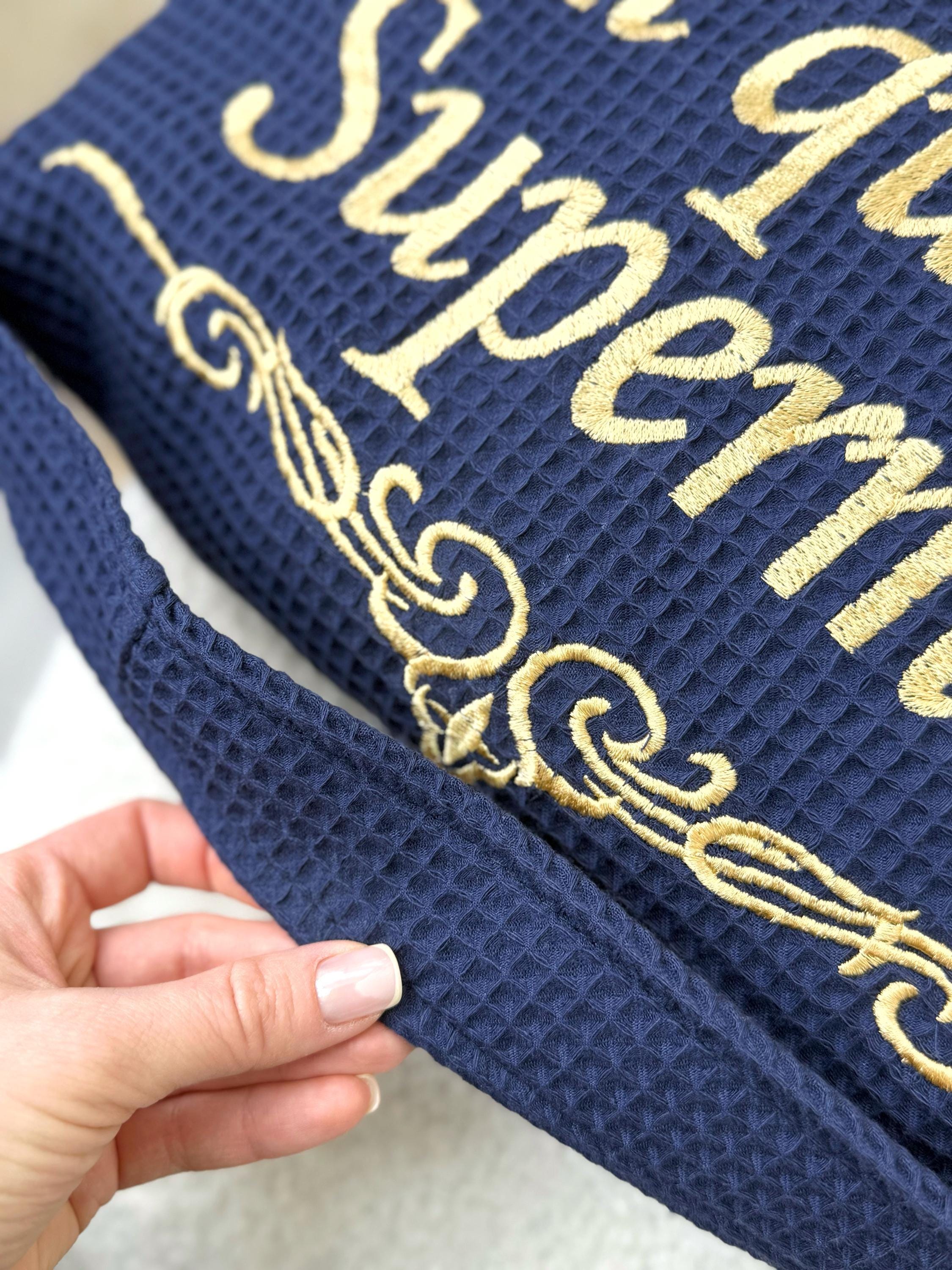 Personalized Navy Blue Waffle Hooded Robe for Men with Custom Name Embroidery