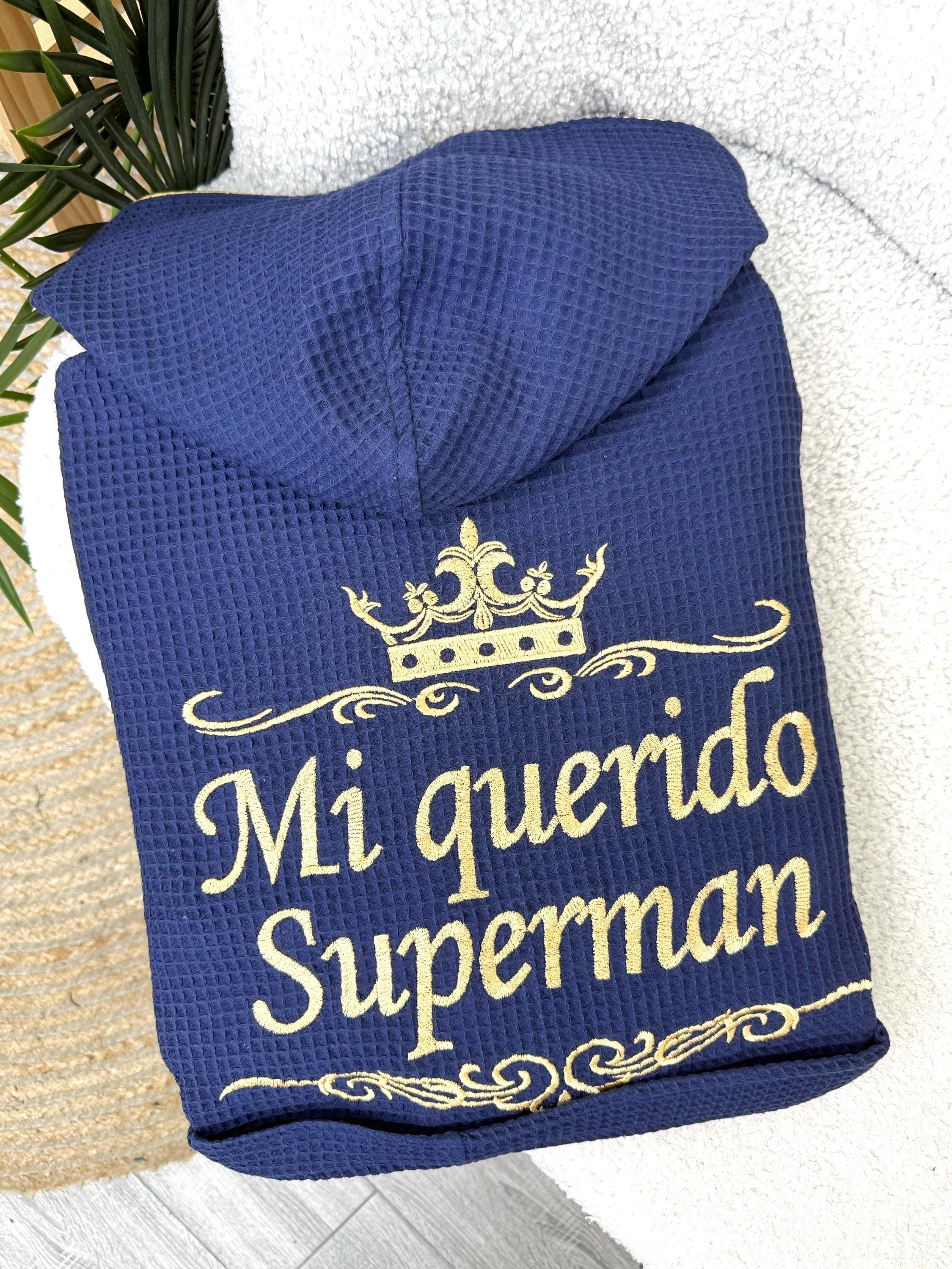 Personalized Navy Blue Waffle Hooded Robe for Men with Custom Name Embroidery