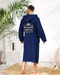 Personalized Navy Blue Waffle Hooded Robe for Men with Custom Name Embroidery