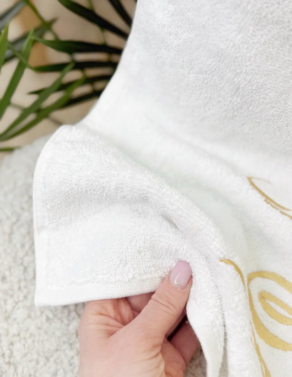 Personalized White Cotton Terry Bath Towel with Custom Crown Embroidery
