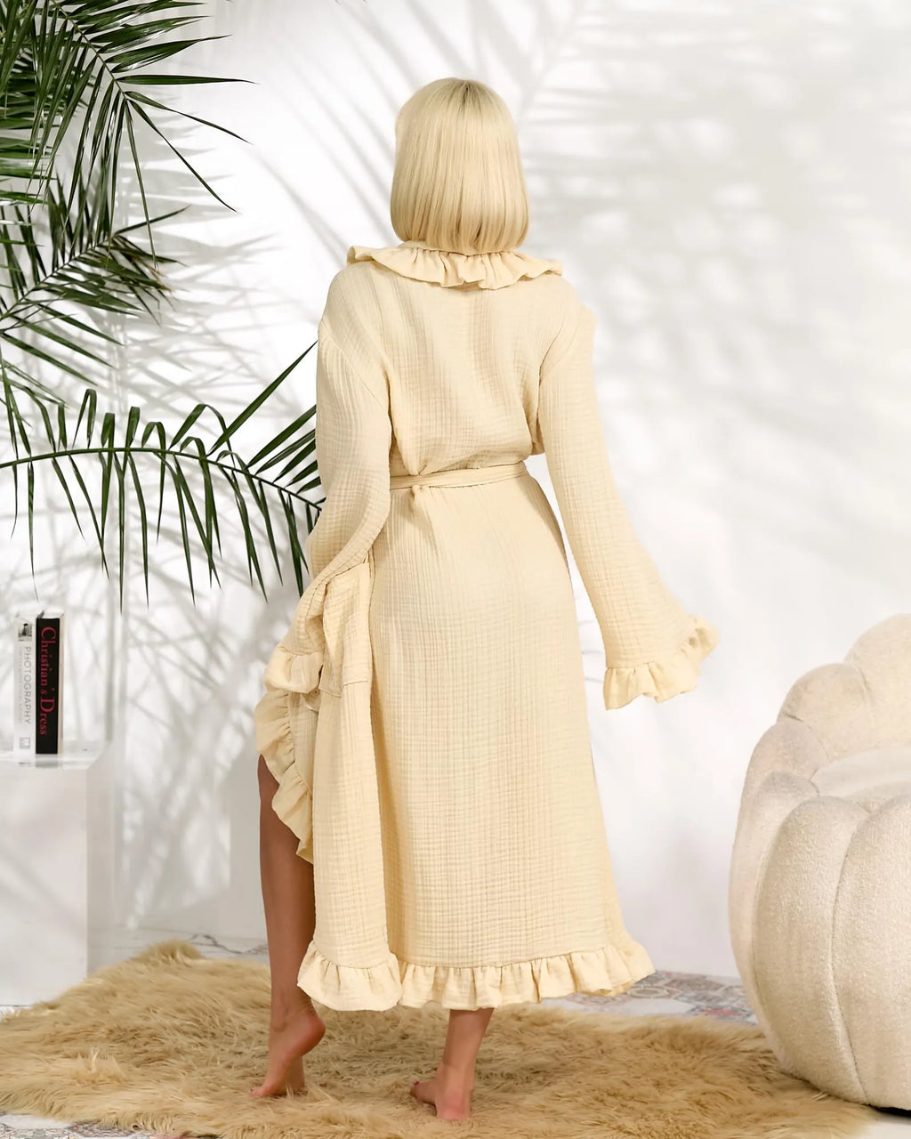 Personalized Women's Muslin Ruffle Spa Robe