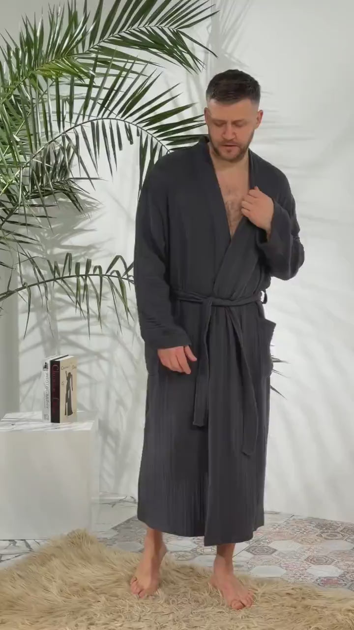 Men's Double Layer Muslin Cotton Robe and Lounge Wrap