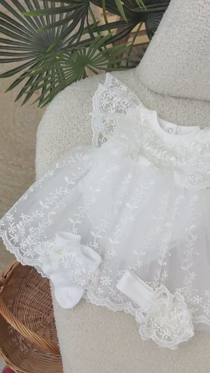 White Lace Ceremony Bodysuit Dress and Headband Set
