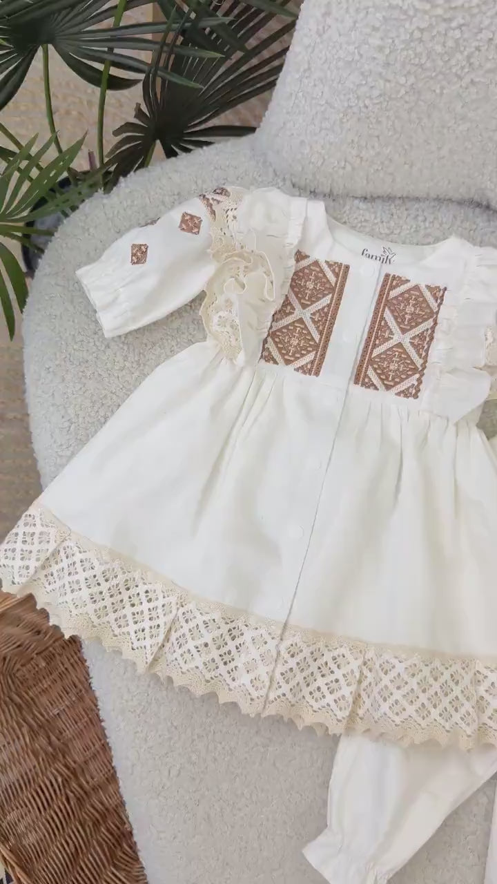 3-Piece Baby Girl Embroidered Dress and Pants Set