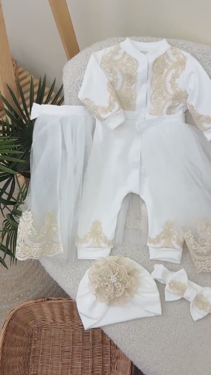 Royal Lace White Ceremony Set and Baby Girl Christening Outfit