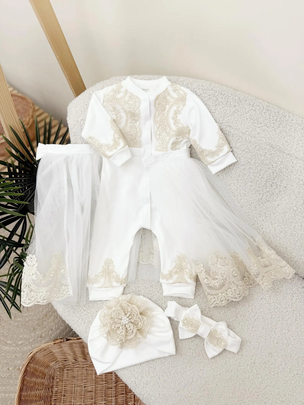 Royal Lace White Ceremony Set and Baby Girl Christening Outfit