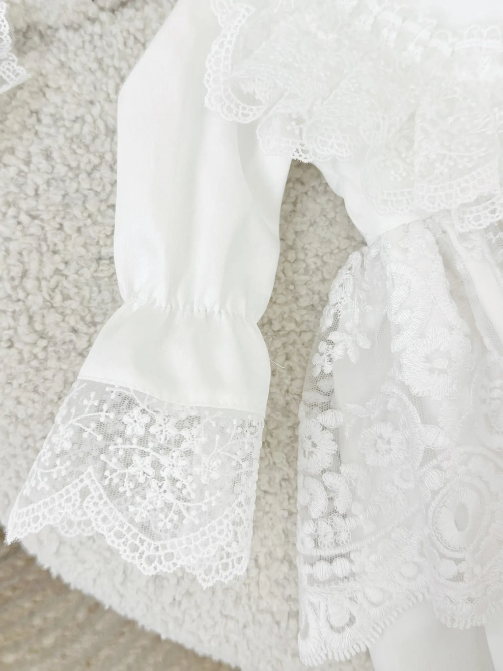 Royal White Cotton Satin Baby Girl Christening Dress and Turban Set