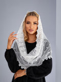 White Hooded Lace Chapel Veil – Infinity Tulle Church Headscarf with Comb