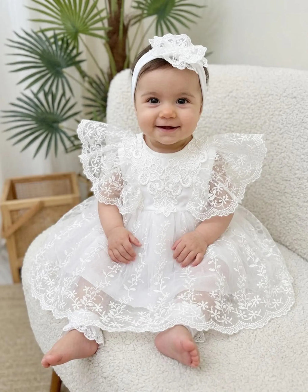 White Lace Ceremony Bodysuit Dress and Headband Set