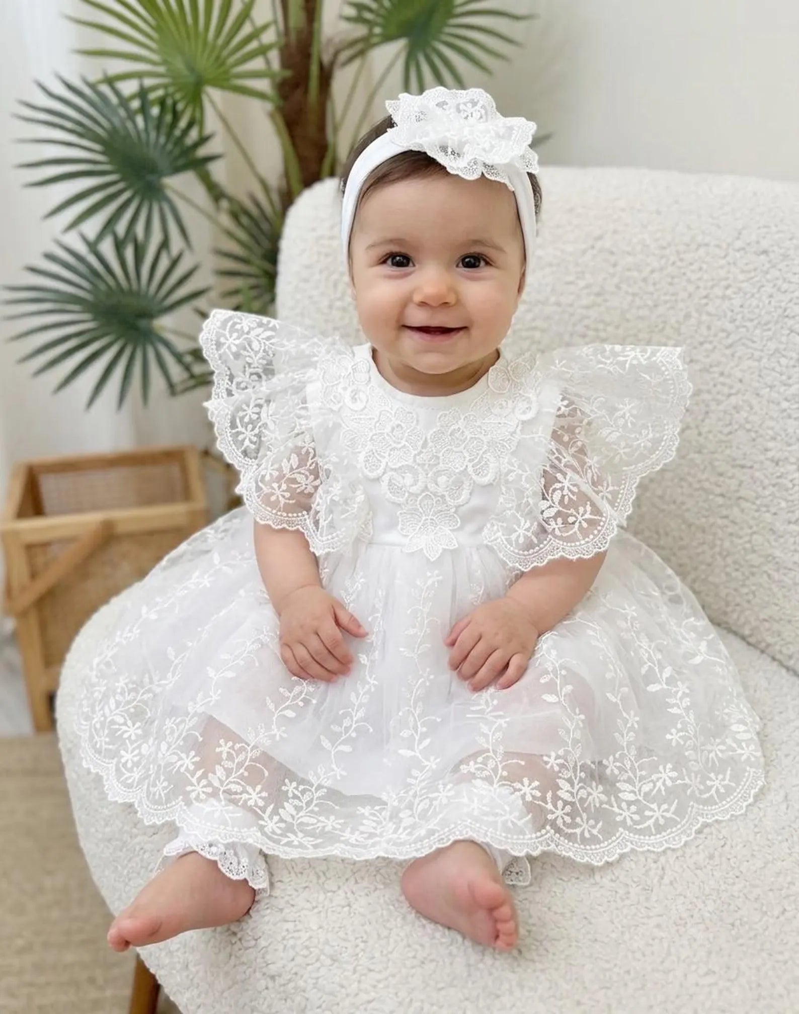 White Lace Ceremony Bodysuit Dress and Headband Set