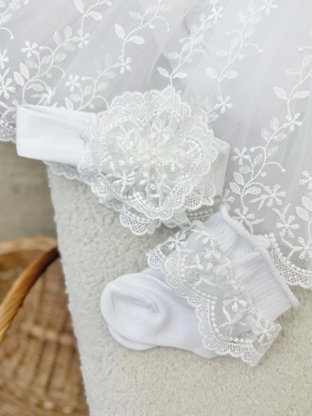 White Lace Ceremony Bodysuit Dress and Headband Set