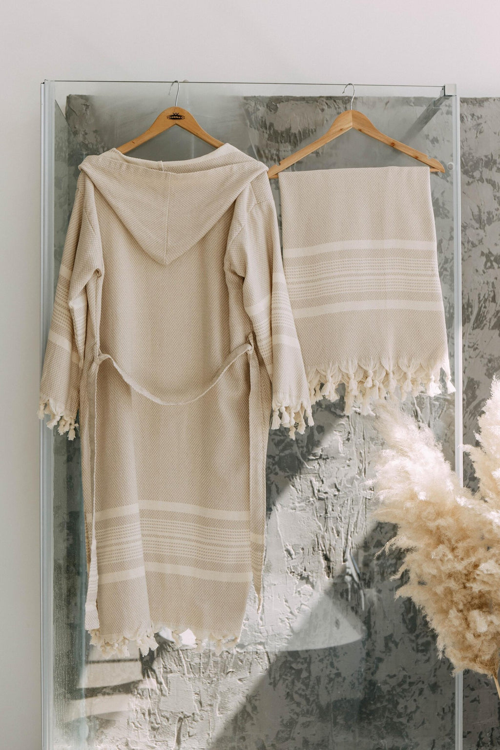 Women's Cotton Hooded Bathrobe and Peshtemal Towel Spa Set
