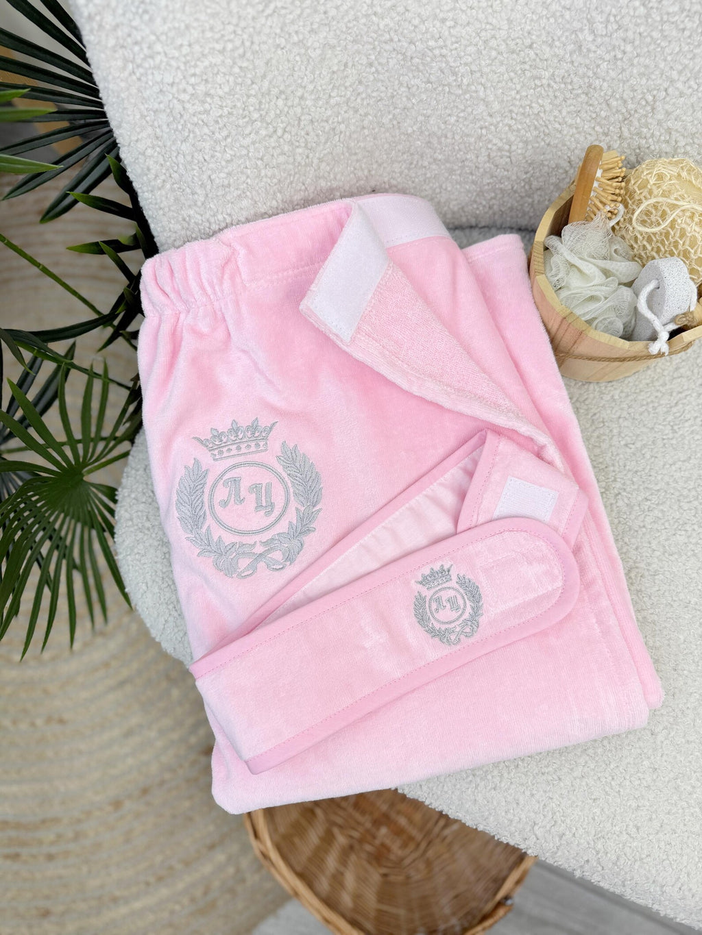 Women's Cotton Terry Spa Wrap Towel Set with Headband